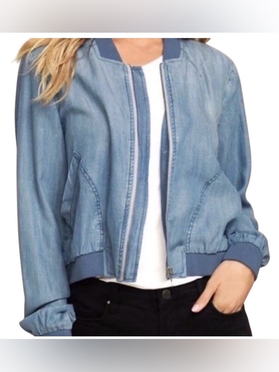 cloth & stone Jackets & Blazers - Cloth & Stone Chambray Bomber Jacket Tencel Small Full Zipper 2 Pockets Blue